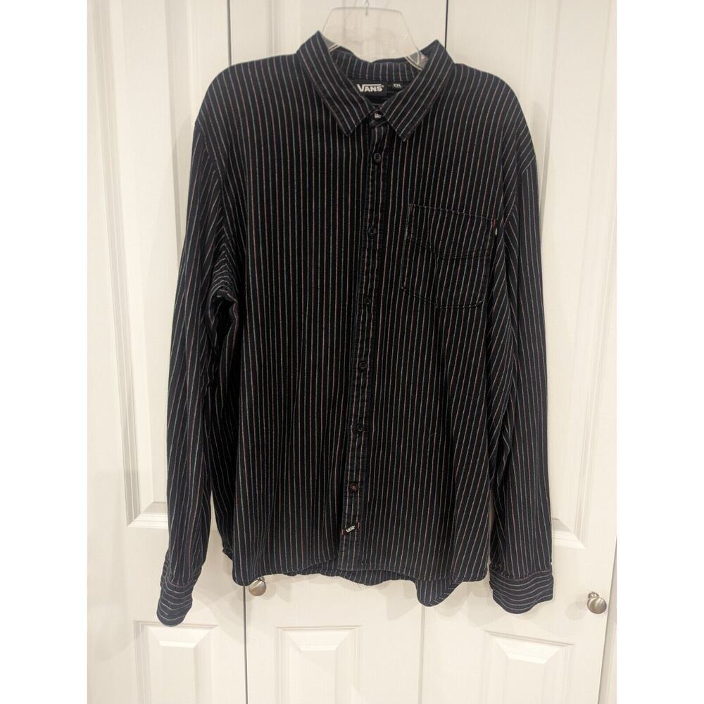 Rare Vans XXL Cotton Flannel Shirt Black Red Grey White Stripe Woven 100% Cotton